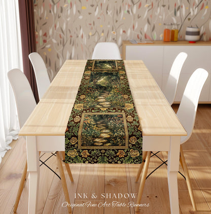 Fairy Ethereal Forest Table Runner Mystic Dark Academia Folklore Inspired, Magical Medieval Forestcore Botanical Woodland Dining Room Decor