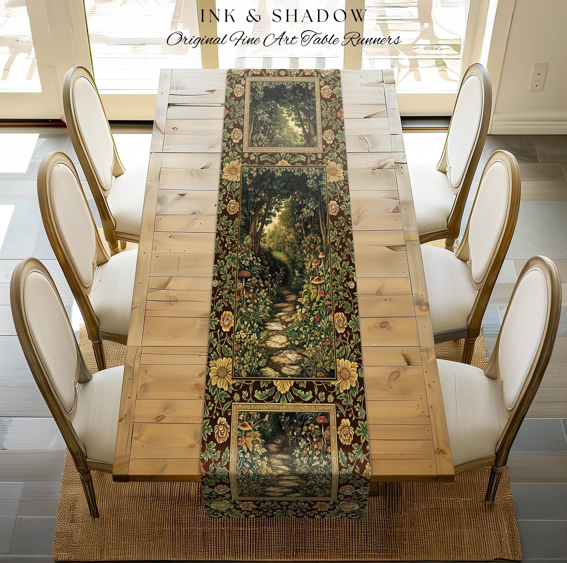 Fairy Ethereal Forest Table Runner Mystic Dark Academia Folklore Inspired, Magical Medieval Forestcore Botanical Woodland Dining Room Decor