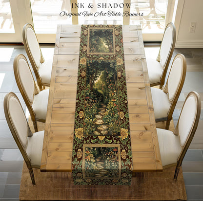 Fairy Ethereal Forest Table Runner Mystic Dark Academia Folklore Inspired, Magical Medieval Forestcore Botanical Woodland Dining Room Decor