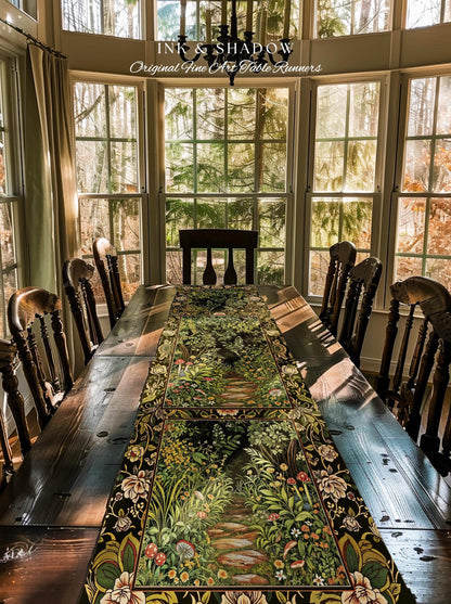 Toadstool Forest Mystical Mushroom Table Runner | Dark Academia Folklore Forest Inspired Fairycore Botanical Aesthetic Magical Medieval Boho