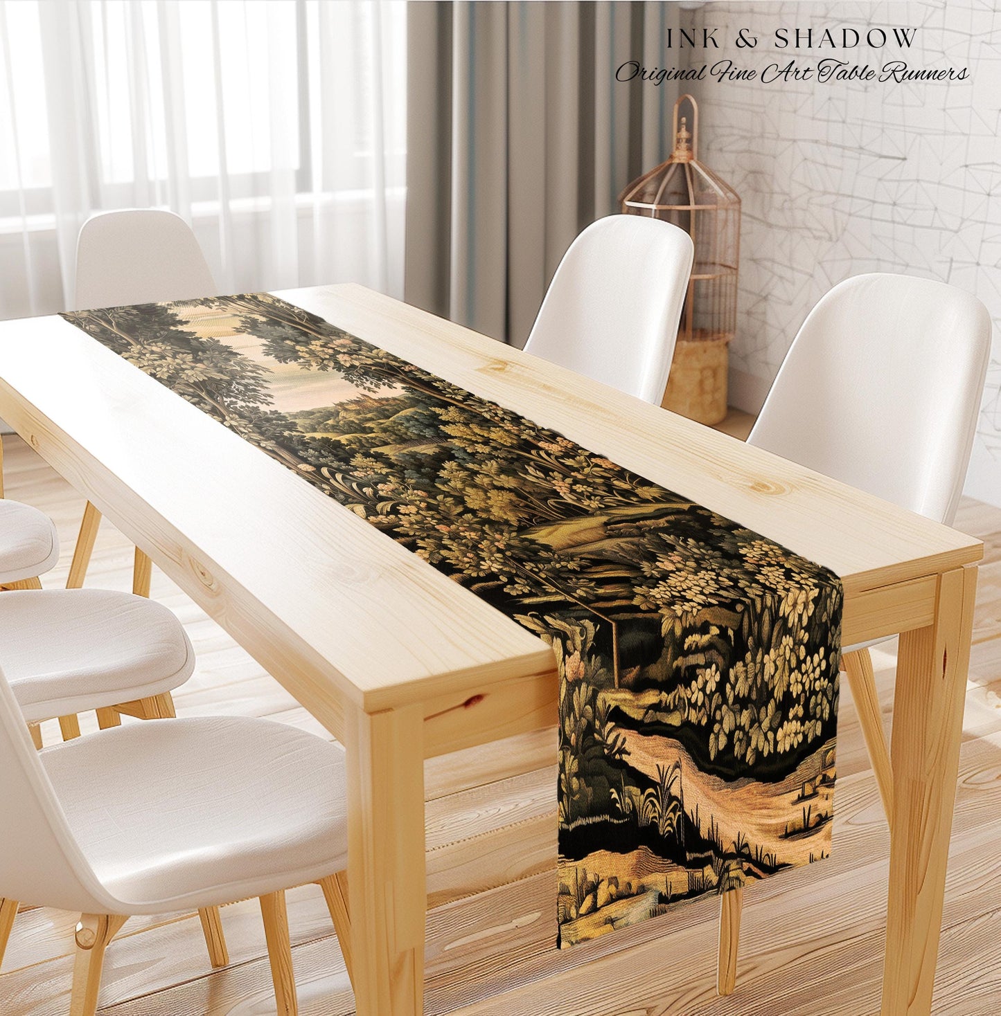 Medieval Meadow Table Runner | Rustic Fairytale Castle Landscape Woodland Fairy Folklore Princesscore Aesthetic Mystic Victorian Floral Home