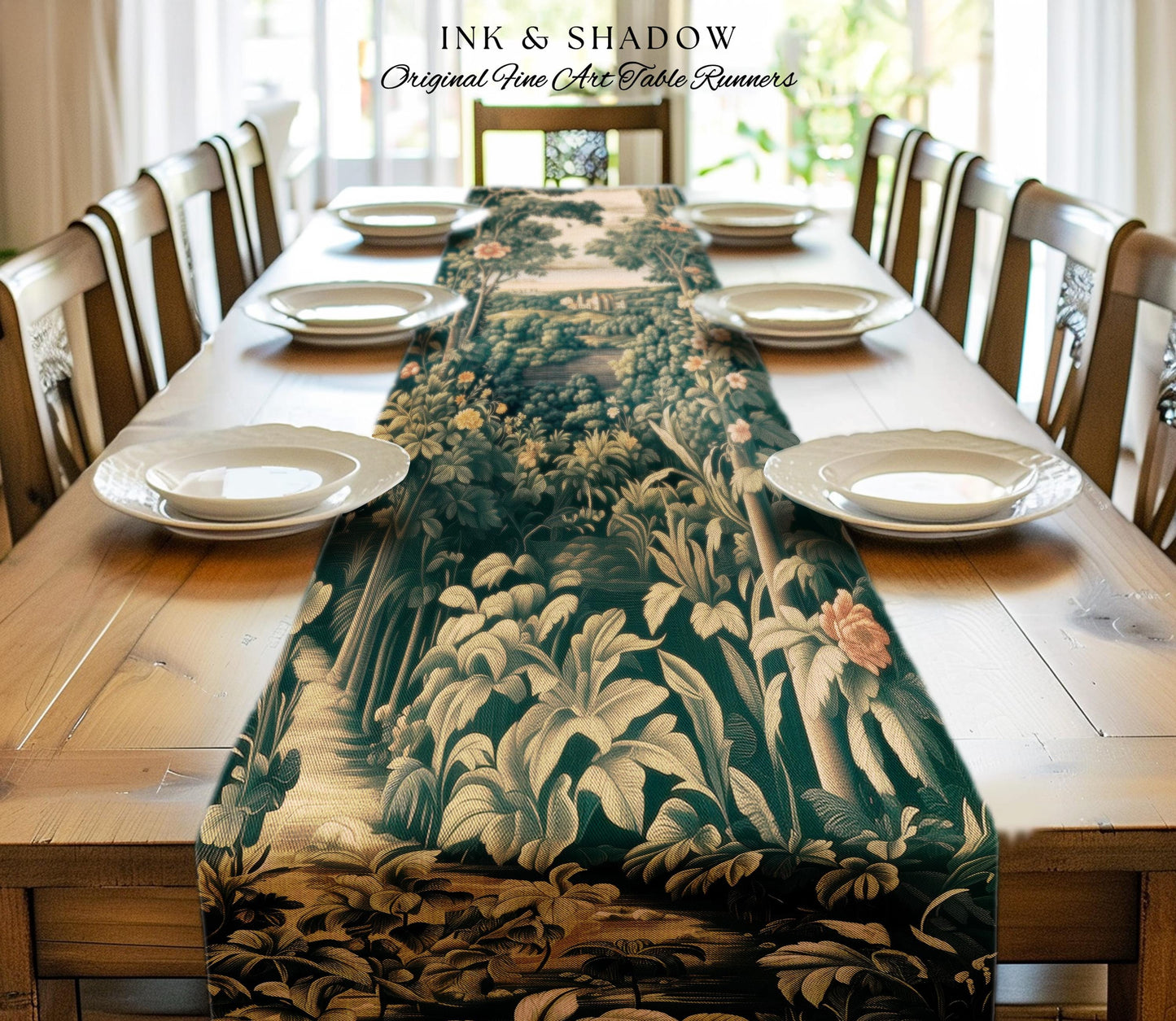 Princess Medieval Table Runner | Rustic Floral Landscape Whimsigoth Castle Ethereal Dining Room Aesthetic Botanical Woodland Goth Romantic |