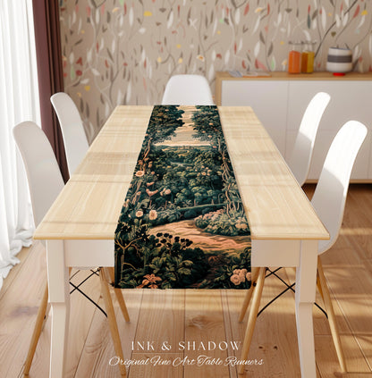 Rosy Forestcore Table Runner | Woodland Castle Dreamy Ethereal Dining Room Aesthetic Princess Housewarming Gift Woodland Medieval Botanical