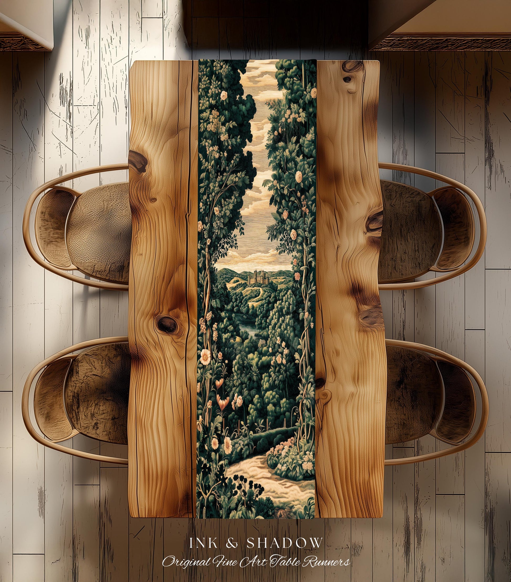 Rosy Forestcore Table Runner | Woodland Castle Dreamy Ethereal Dining Room Aesthetic Princess Housewarming Gift Woodland Medieval Botanical