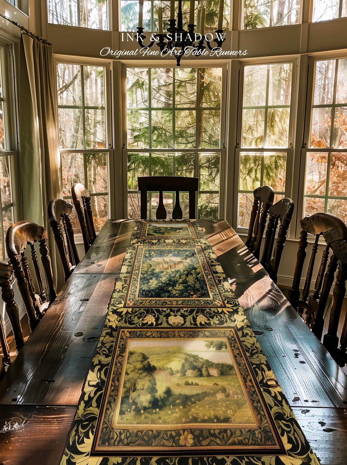 Ethereal Fairytale Fantasy Castle Table Runner | Dark Academia Woodland Folklore Princess Aesthetic Magical Landscape Forestcore Romantic |