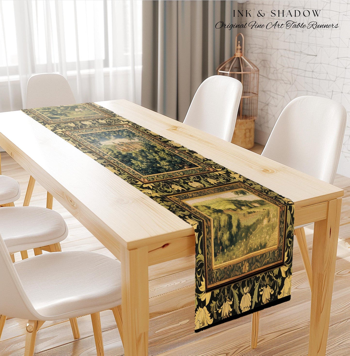 Ethereal Fairytale Fantasy Castle Table Runner | Dark Academia Woodland Folklore Princess Aesthetic Magical Landscape Forestcore Romantic |