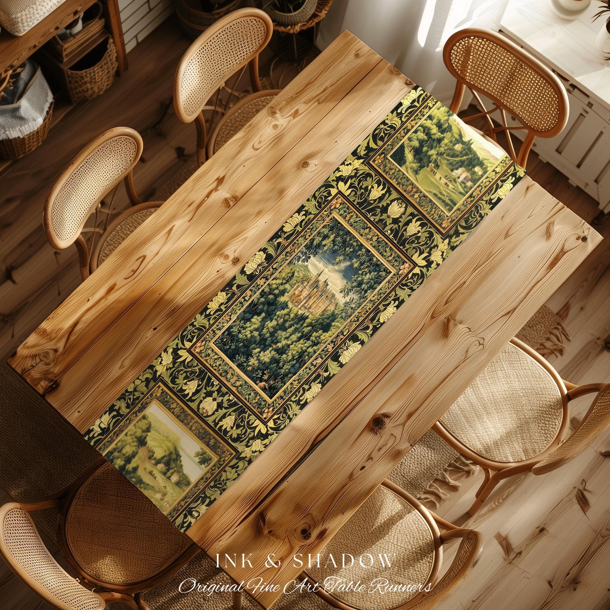Ethereal Fairytale Fantasy Castle Table Runner | Dark Academia Woodland Folklore Princess Aesthetic Magical Landscape Forestcore Romantic |