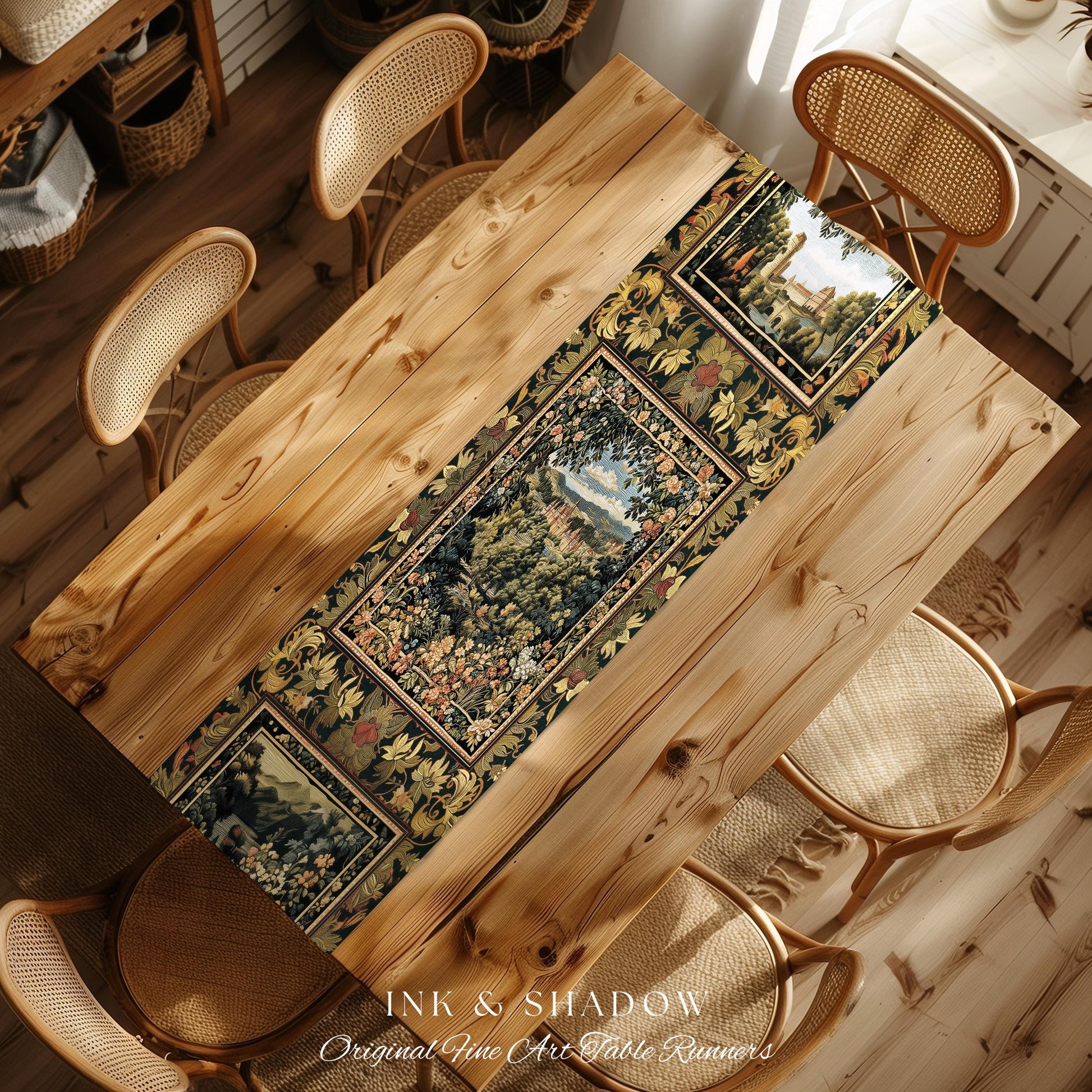 Fantasy Castle Botanical Table Runner | Fairycore Princess Dining Room Woodland Moody Medieval Woodland Fairytale Whimsy Whimsigothic Decor