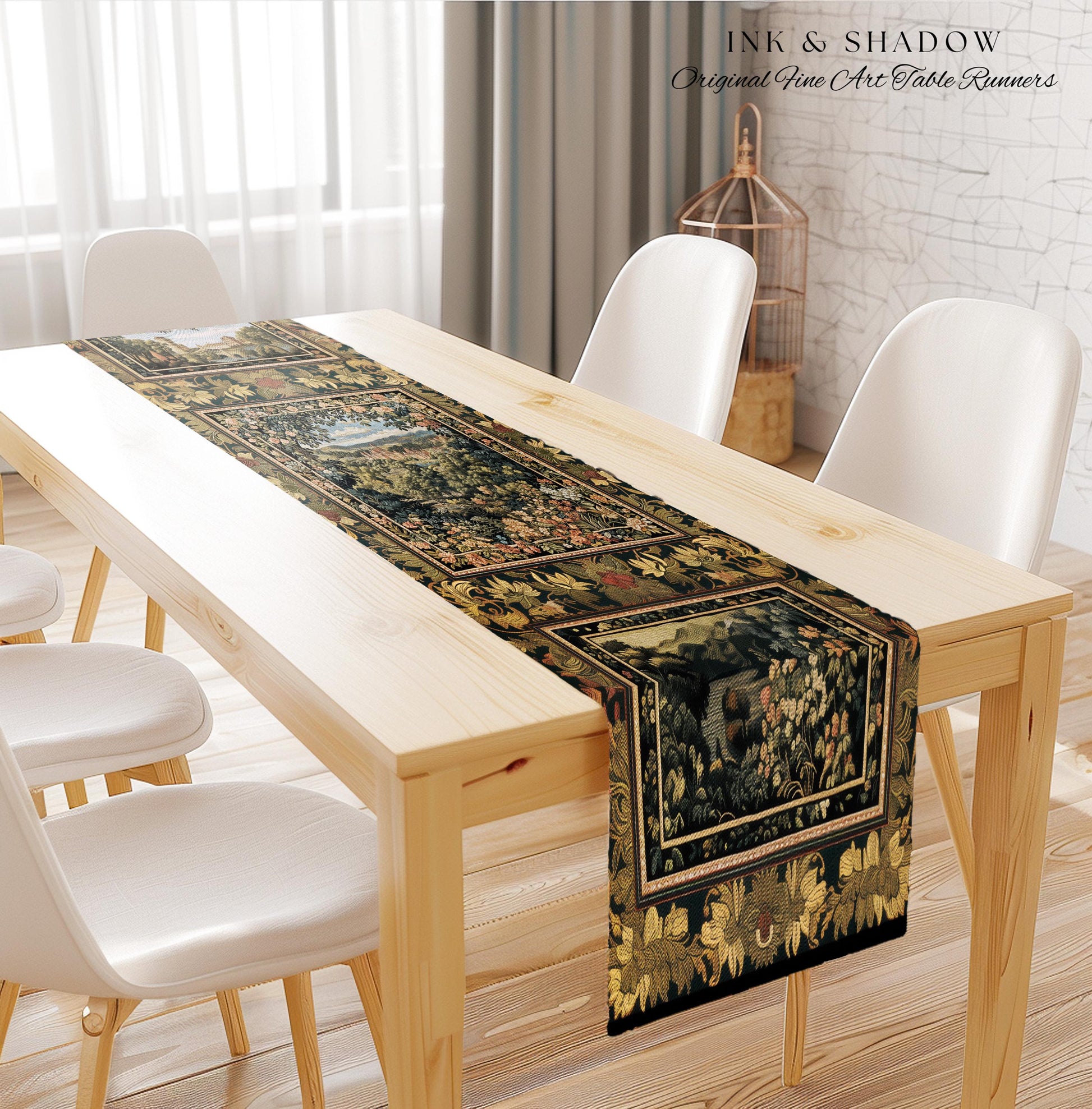 Fantasy Castle Botanical Table Runner | Fairycore Princess Dining Room Woodland Moody Medieval Woodland Fairytale Whimsy Whimsigothic Decor