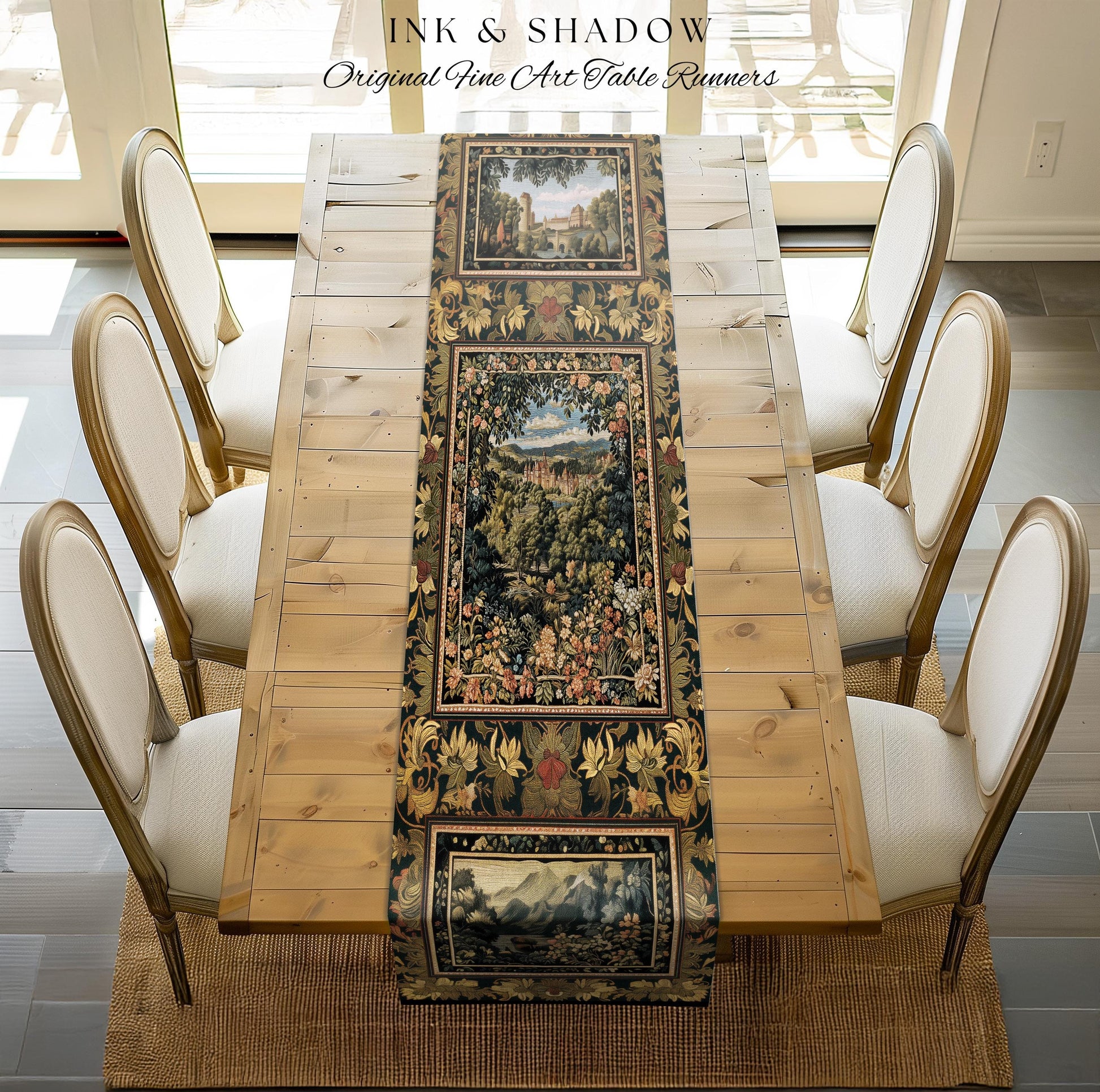 Fantasy Castle Botanical Table Runner | Fairycore Princess Dining Room Woodland Moody Medieval Woodland Fairytale Whimsy Whimsigothic Decor