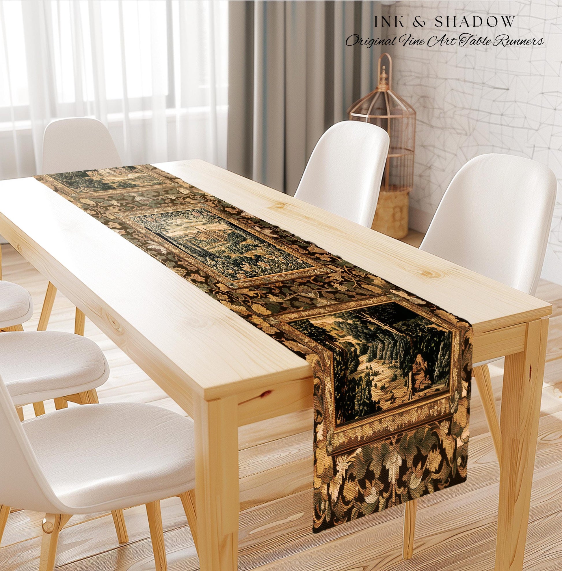 Romantic Victorian Botanical Table Runner | Medieval Woodland Fairytale Castle Whimsigothic Folklore Romantic Princesscore Victorian Art |