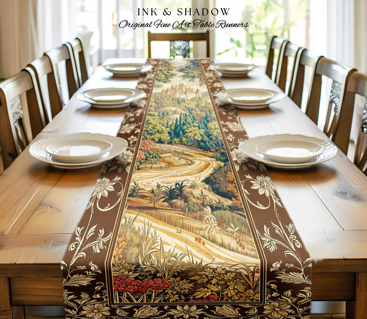 Book Nook Fairytale Castle Table Runner, Woodland Fairycore Bohemian Folklore Aesthetic Magical Landscape Forestcore Dark Academia Decor |