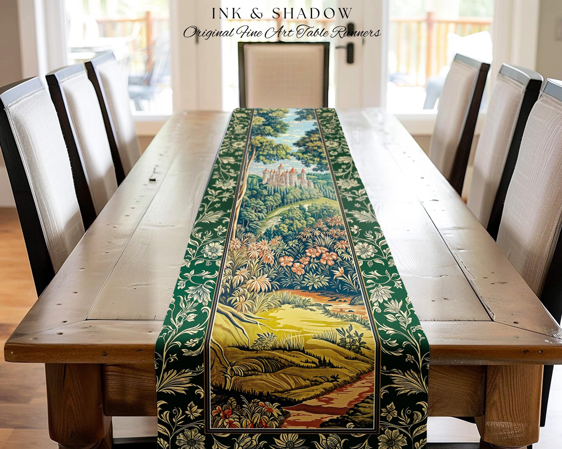 Fairytale Aesthetic Castle Table Runner Fairycore Folklore Inspired Decor | Magical Woodland Dining Room Whimsigothic Ethereal Forest Style