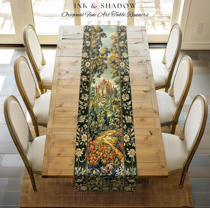 Mystic Castle Book Nook Table Runner Ethereal Fairycore Folklore Aesthetic | Magical Woodland Botanical Linens Dark Academia Indie Decor |