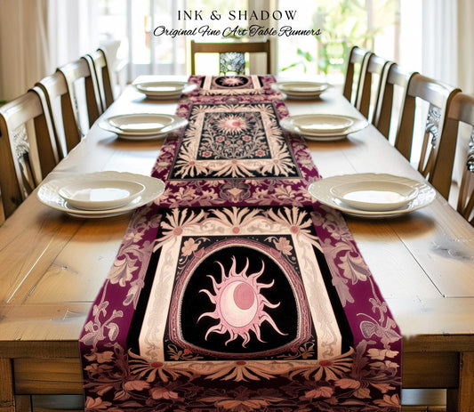 Celestial Victorian Gothic Table Runner | Dreamy Aesthetic Witchy Bohemian Magic Cosmic Astrology-Themed Maximalist Dining Room Decor Cosmic