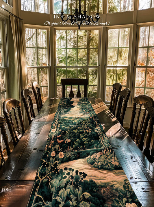 Rosy Forestcore Table Runner | Woodland Castle Dreamy Ethereal Dining Room Aesthetic Princess Housewarming Gift Woodland Medieval Botanical