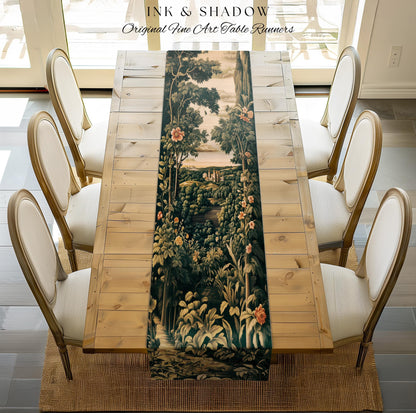 Princess Medieval Table Runner | Rustic Floral Landscape Whimsigoth Castle Ethereal Dining Room Aesthetic Botanical Woodland Goth Romantic |