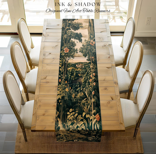 Princess Medieval Table Runner | Rustic Floral Landscape Whimsigoth Castle Ethereal Dining Room Aesthetic Botanical Woodland Goth Romantic |