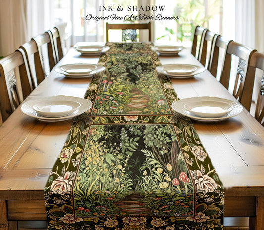 Toadstool Forest Mystical Mushroom Table Runner | Dark Academia Folklore Forest Inspired Fairycore Botanical Aesthetic Magical Medieval Boho