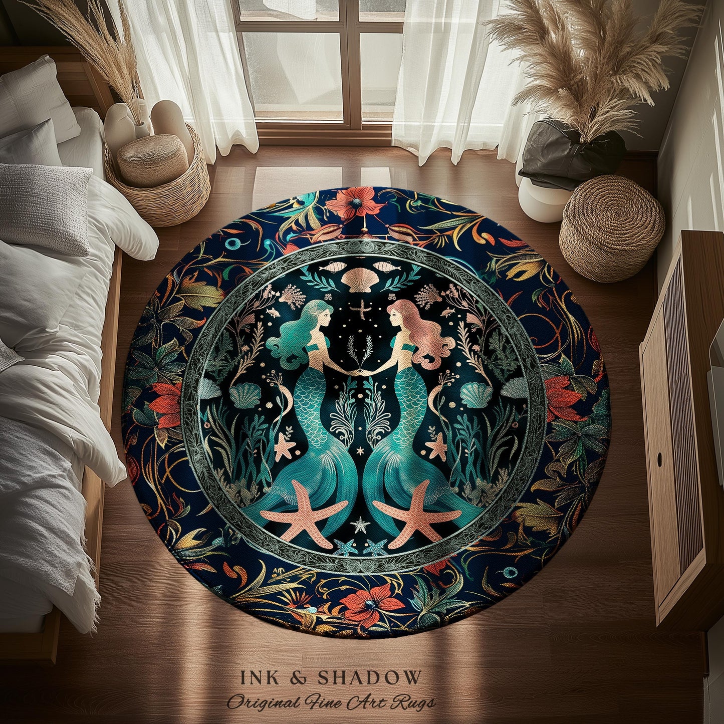 Ethereal Art Nouveau Sea Nymph Rug Whimsical Dark Academia Coastal Decor | Mystical Mermaid Cottagecore Enchanted Ocean Vintage Folklore Rug