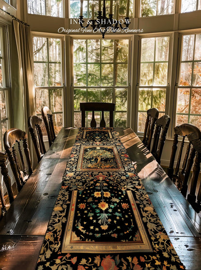 Rustic Medieval Fairycore Table Runner | Gothic Forest Home Decor Maximalist Aesthetic Housewarming Gift Parisian Dining Room Chateaucore |
