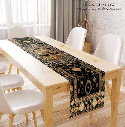 Muted Tones Eclectic Tree of Life Table Runner | Rustic Bohemian Aesthetic Decor Nature Inspired Dining Room Enchanted Cottagecore Fairycore