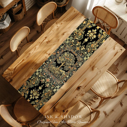 Regal Woodland Tree Table Runner | Floral Heritage Decor Parisian Style Gothic Cottagecore Aesthetic Traditional Dining Room Chateaucore |