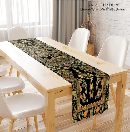 Regal Woodland Tree Table Runner | Floral Heritage Decor Parisian Style Gothic Cottagecore Aesthetic Traditional Dining Room Chateaucore |