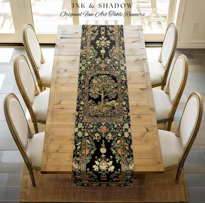 Regal Woodland Tree Table Runner | Floral Heritage Decor Parisian Style Gothic Cottagecore Aesthetic Traditional Dining Room Chateaucore |