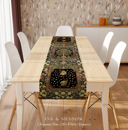 Art Nouveau Maximalist Tree Table Runner | Ornate Botanical Accent Tree of Life Motif Medieval Floral Pattern Romantic Style Morris Inspired