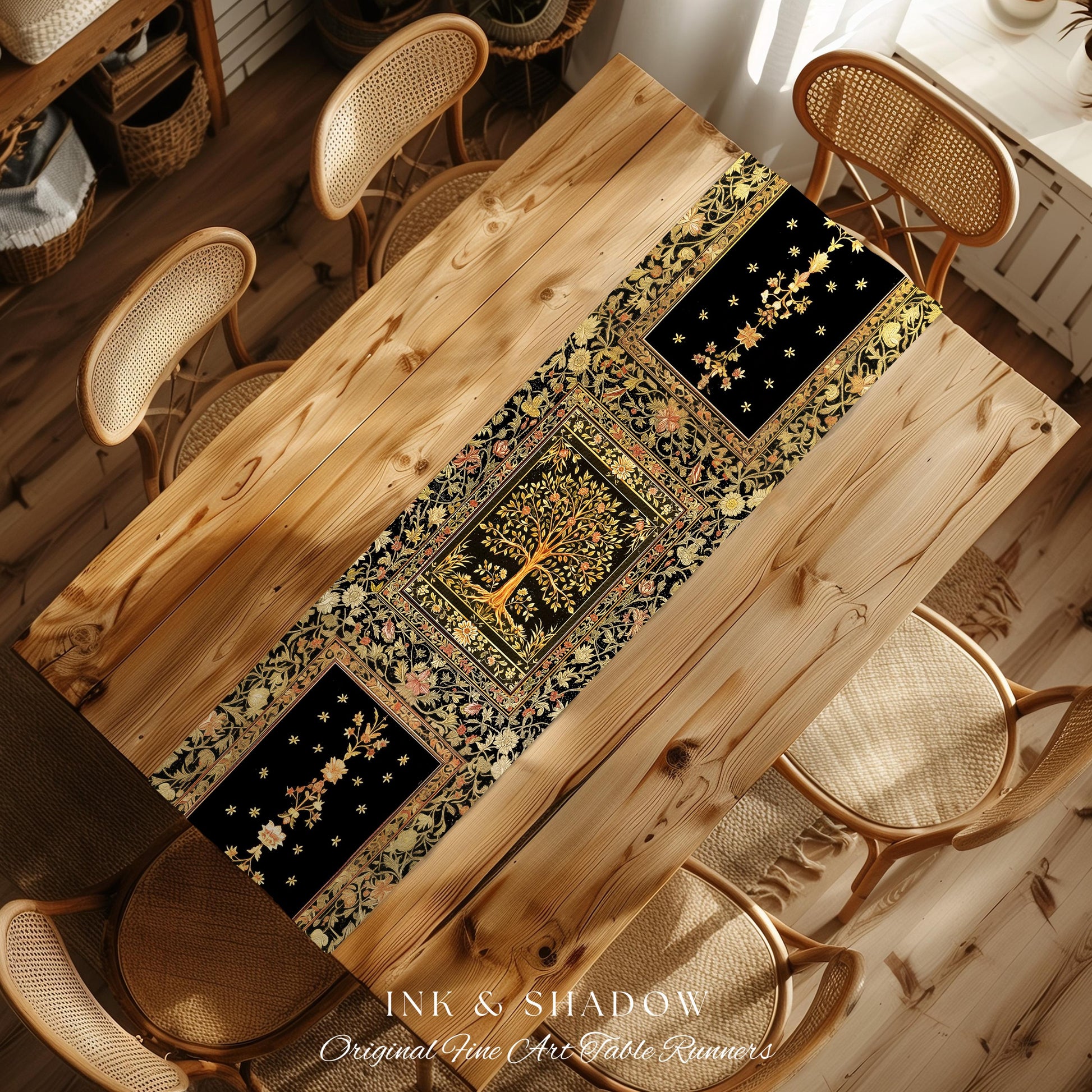 Baroque Forest Whimsical Table Runner | Ornate Botanical Design Gothic Cottagecore Decor Romantic Fairycore Vintage Floral Dining Room Boho