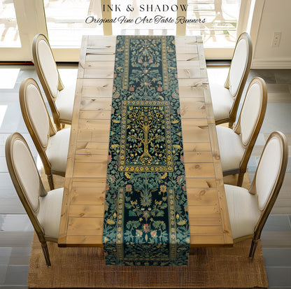 Elegant Cool Toned Tree Table Runner | Enchanted Bohemian Decor Ornate Botanical Accent Romantic Maximalist Gothic Style Dining Room Boho |