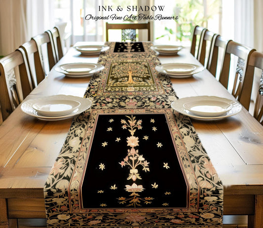 Baroque Forest Whimsical Table Runner | Ornate Botanical Design Gothic Cottagecore Decor Romantic Fairycore Vintage Floral Dining Room Boho