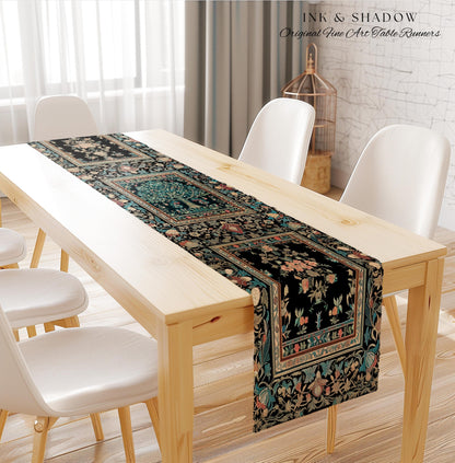 Mystic Ornamental Morris Inspired Tree Table Runner | Cool Tones Botanical Design Fairytale Floral Art Romantic Aesthetic Rococo Cottagecore