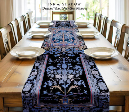 Dark Woodland Rich Baroque Tree of Life Table Runner | Intricate Garden Decor Romantic Baroque Floral Morris Inspired Woodland Folk Art |