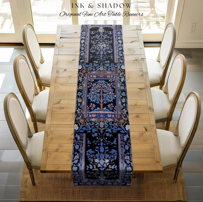 Dark Woodland Rich Baroque Tree of Life Table Runner | Intricate Garden Decor Romantic Baroque Floral Morris Inspired Woodland Folk Art |