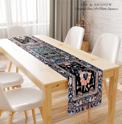 Indie Eclectic Medieval Tree of Life Table Runner | Baroque Botanical Maximalist Floral Decor Folklore Inspired Design Cottagecore Purple |
