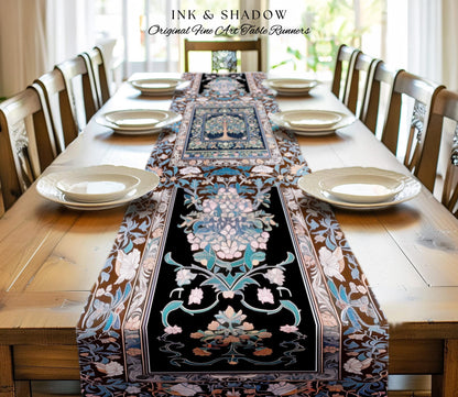 Ornate Grove Tree of Life Table Runner | Lush Floral Detailing Heirloom Pastel Baroque Nature Theme Cottagecore Dining Room Decor Accent |