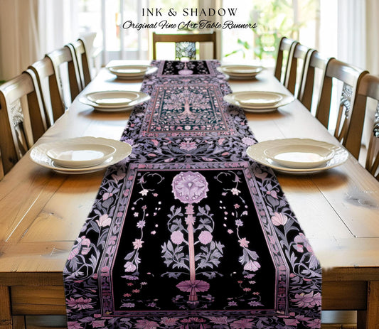 Chateaucore Pastel Purple Table Runner | Vintage Botanical Art Gothic Heritage Tree of Life Design Romantic Fairytale Cottagecore Accent |