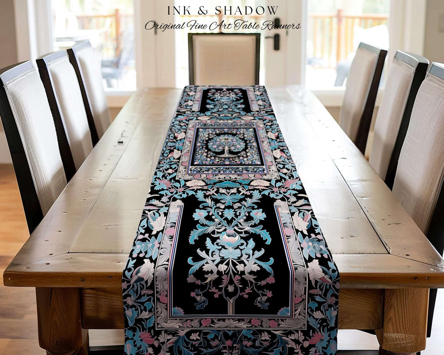 Timeless Folklore Tree Table Runner | Gothic Floral Medieval Ornate Nature Motif Romantic Garden Aesthetic Dining Room Decor Maximalist Home
