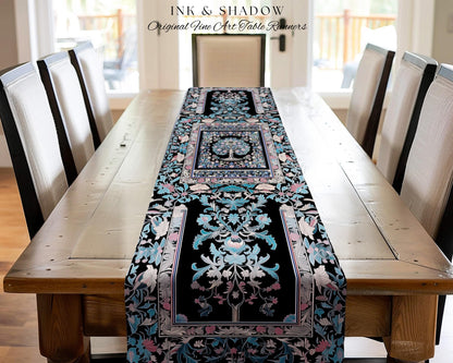 Timeless Folklore Tree Table Runner | Gothic Floral Medieval Ornate Nature Motif Romantic Garden Aesthetic Dining Room Decor Maximalist Home