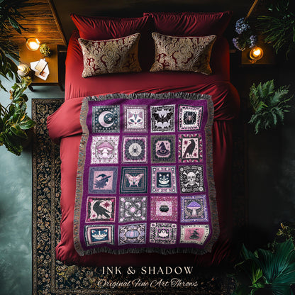 Autumnal Whimsy Purple Throw Blanket | Cozy Gothic Witchcore Decor Dark Academia Accent Halloween Tapestry Gift for Cute Bedroom Style Retro