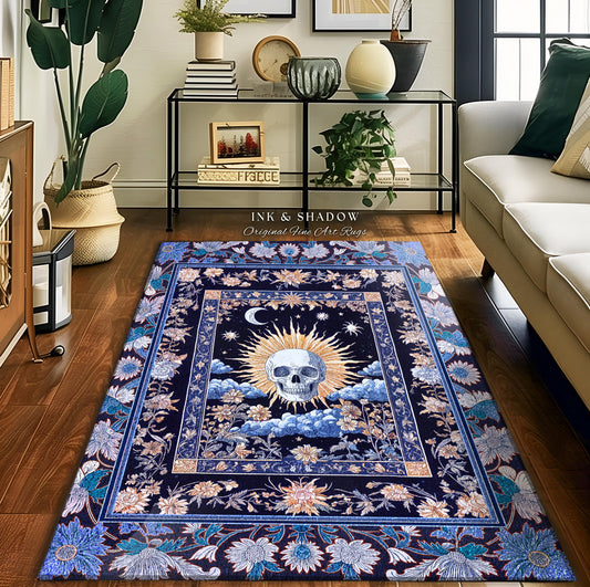 Magic Witchy Skull Area Rug Gothic | Pastel Tarot Bedroom Accent Dark Academia Reading Room Macabre Design Spooky Skeleton Purple Whimsigoth