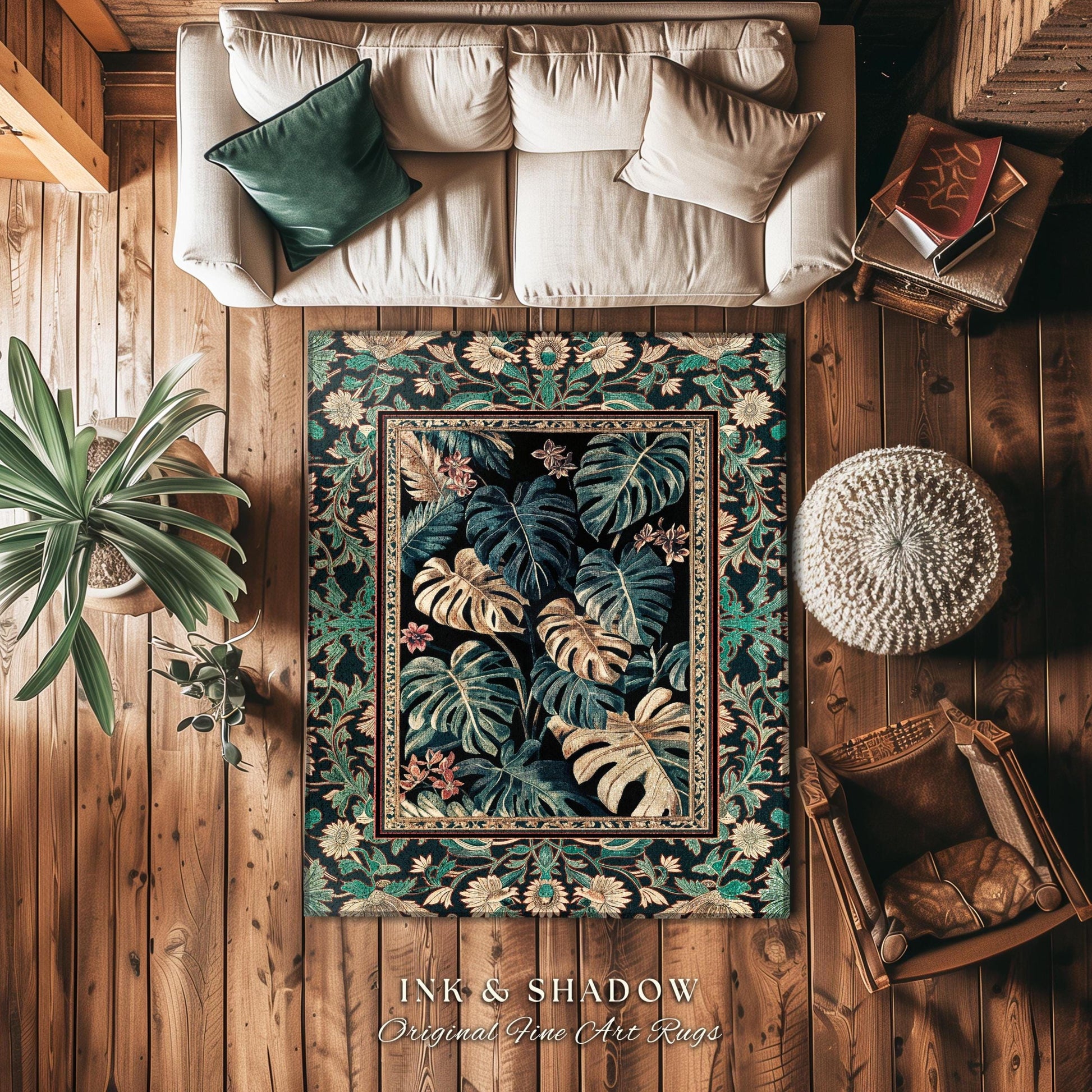 Dark Forest Whimsical Woodland Rug | Houseplant Home Decor Accent Rug Baroque Aesthetic Home Decor Dark Academia Fairycore Ethereal Bedroom