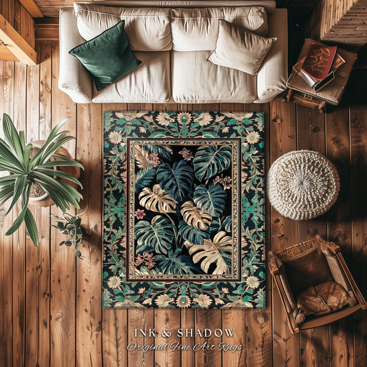 Dark Forest Whimsical Woodland Rug | Houseplant Home Decor Accent Rug Baroque Aesthetic Home Decor Dark Academia Fairycore Ethereal Bedroom