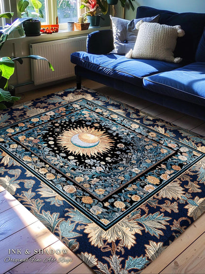 Lunar Energy Peaceful Bedroom Rug | Gothic Bohemian Astrology Mystic Whimsical Sun & Moon Maximalist Witchy Tarot Decor Celestial Accent Rug