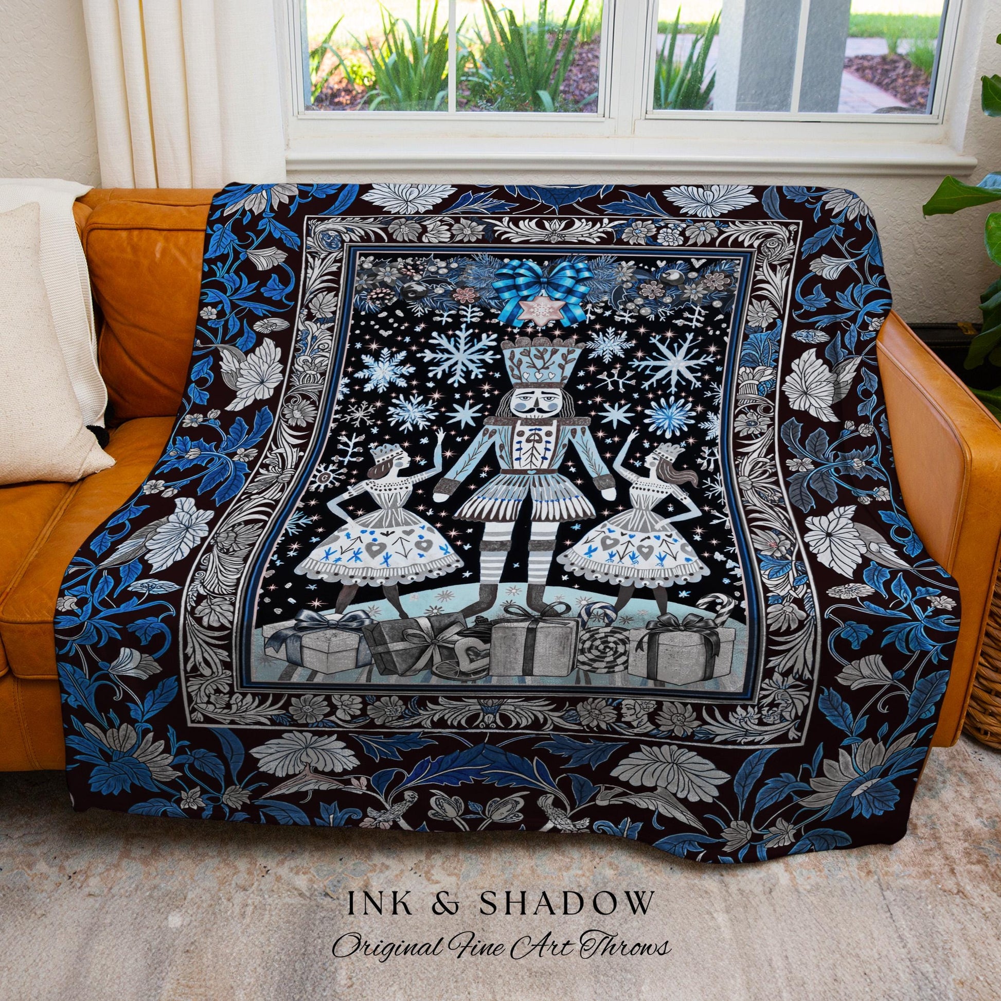 Royal Blue Winter Holiday Throw | Cozy Nordic Pastel Tapestry Ballet Fairycore Christmas Nutcracker Sugar Plum Fairy Woven Cottagecore Decor