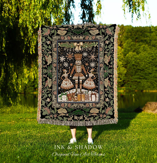 Cottagecore Aesthetic Christmas Tapestry | Cozy Holiday Throw Rustic Nordic Blanket Nutcracker Ballet Folklore Sugar Plum Fairy Winter Decor