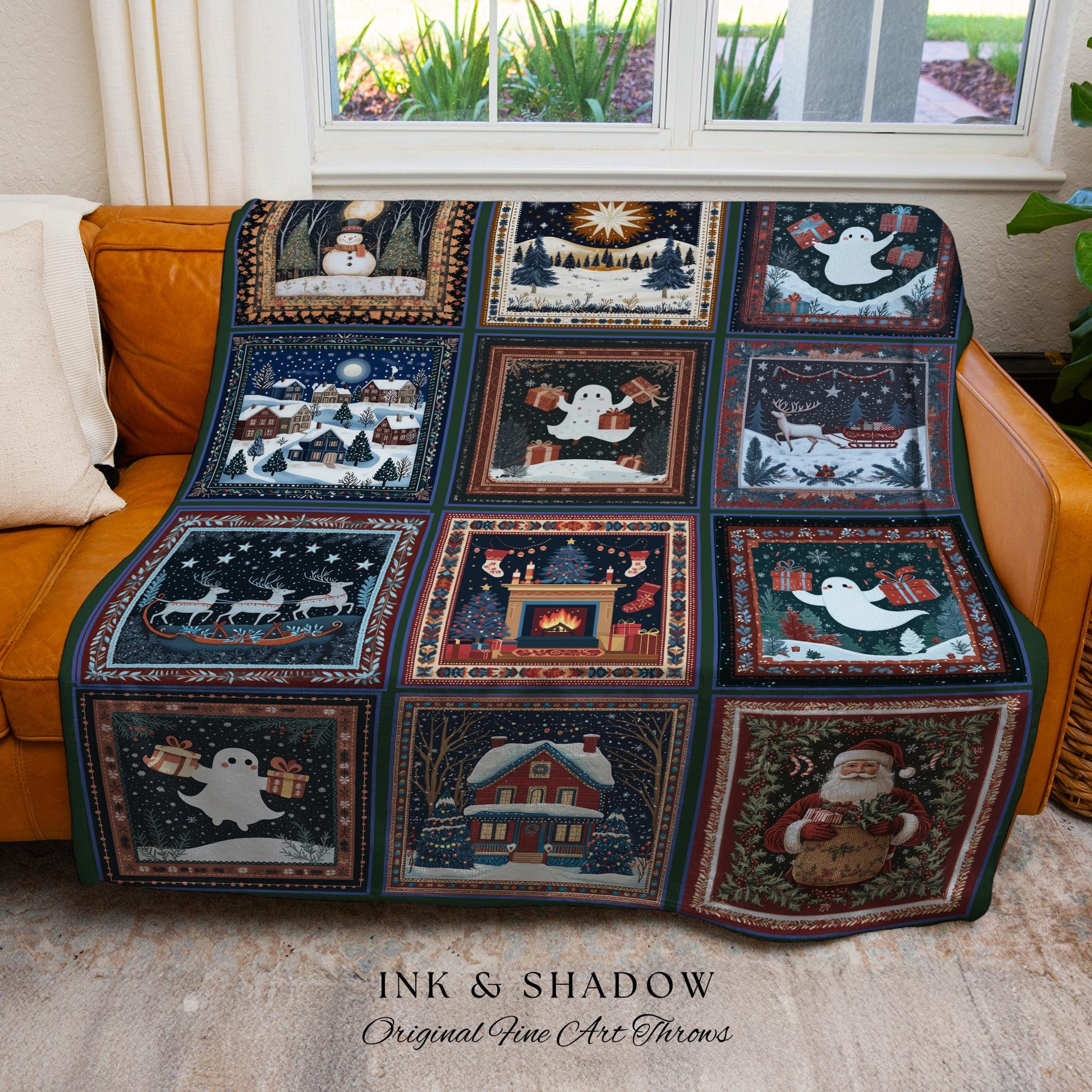 Whimsical Gothmas Holiday Blanket | Cute Yuletide Throw Gothic Christmas Jacquard Woven Cozy Seasonal Blanket Festive Winter Witchy Xmas |