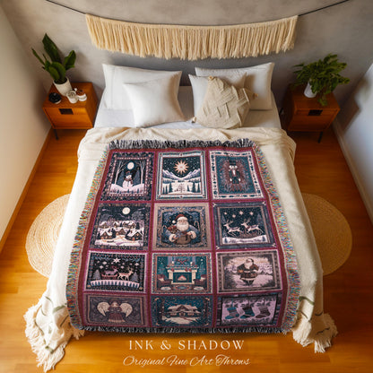 Whimsical Wonderland Christmas Woven Throw | Scandinavian Decor Holiday Blanket Home Accent Dark Academia Style Cozy Winter Nordic Rustic
